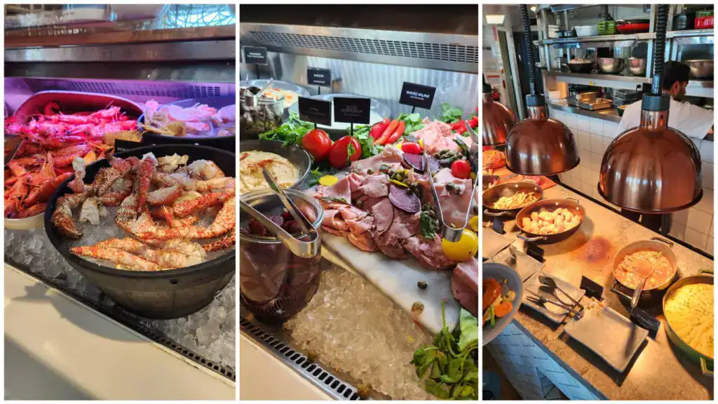 雪梨塔旋轉餐廳取餐區，包含海鮮、冷盤跟熱食